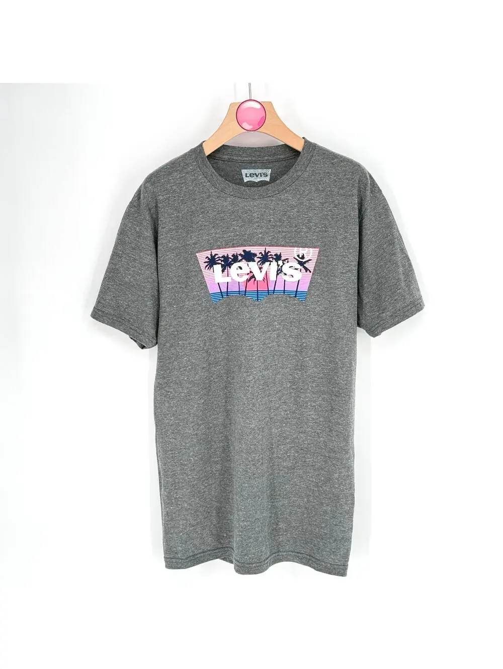 Levi’s Palm Tree Logo Graphic T-Shirt Gray Men’s Medium Casual Summer Tee NWT